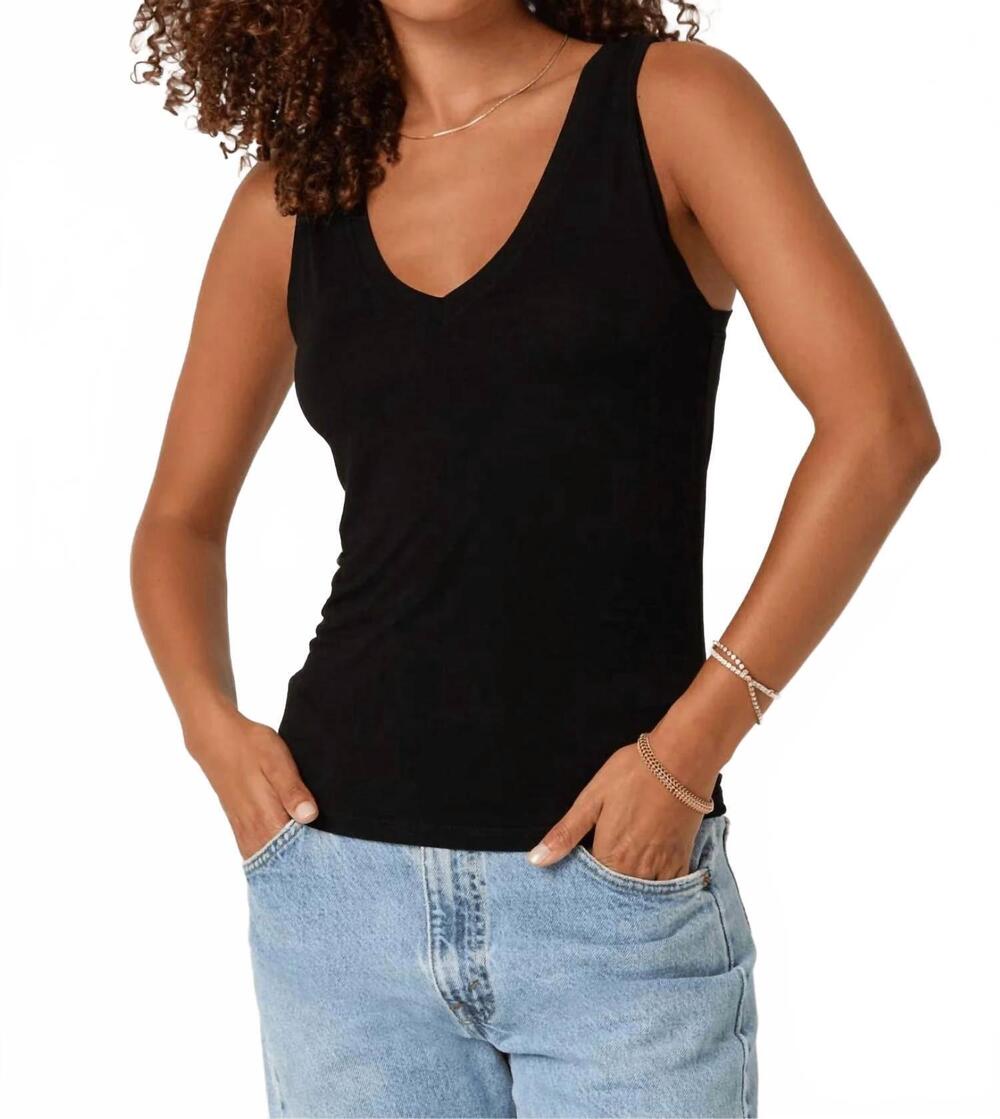 NEW PROJECT SOCIAL T lona v-neck tank top in black